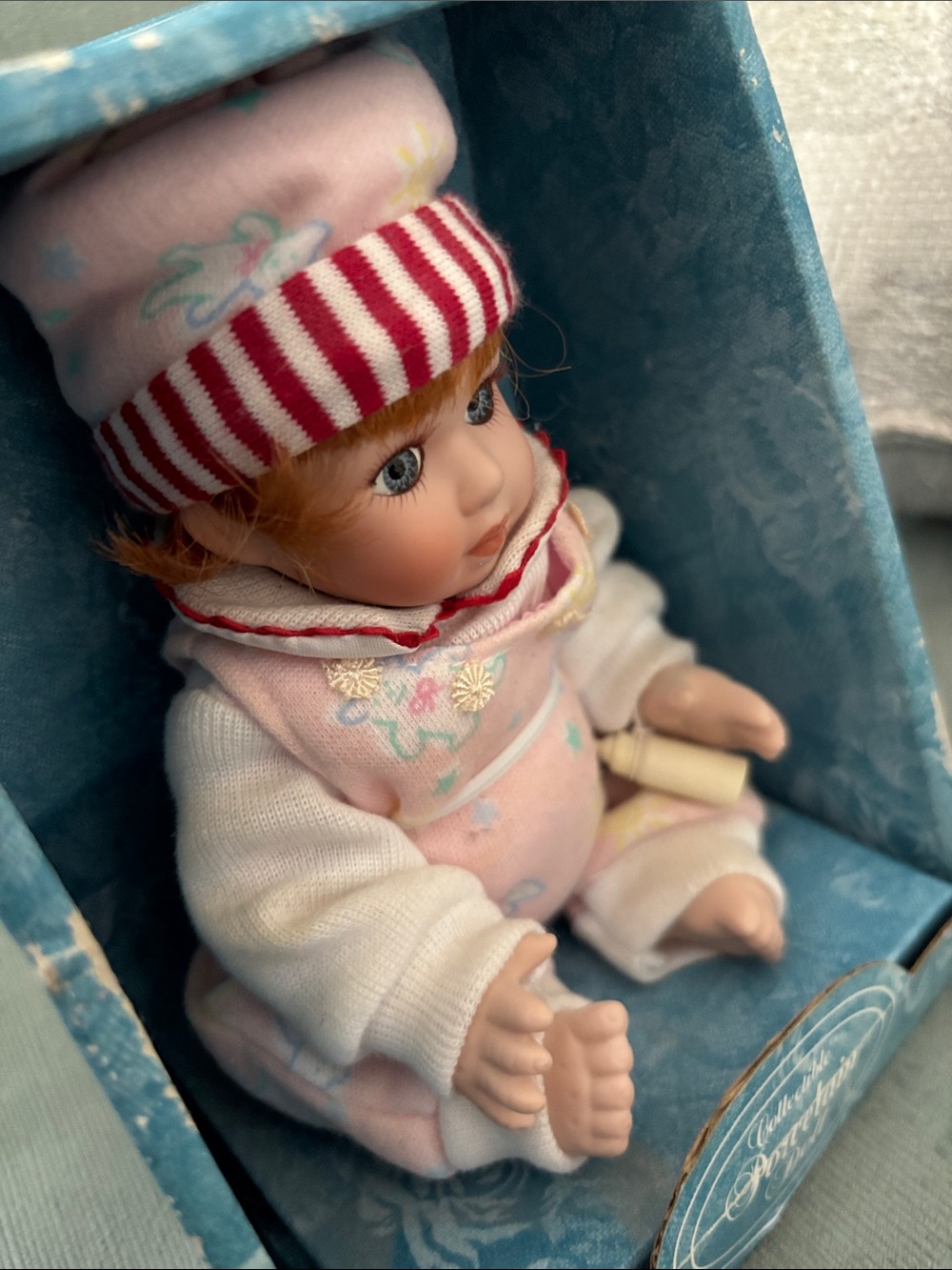Collectible Porcelain Baby Doll in Pink Outfit - Picture 5 of 5